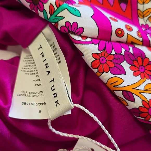 Trina Turk Colorful Off-Shoulder Swimsuit Sz 8 Nwt - Picture 6 of 6